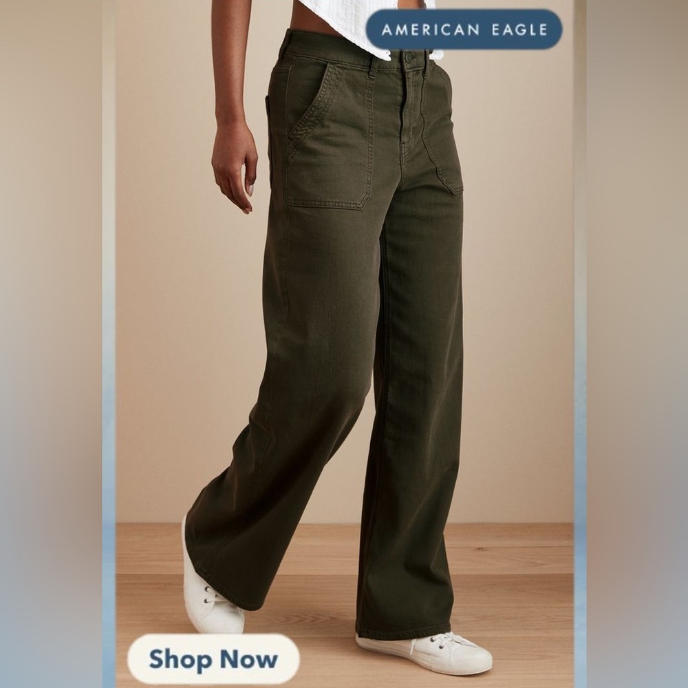 AE Warm brown colour, high-waist wide leg pants